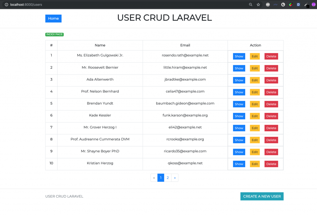 Hình Ảnh Giao Diện Users Index Laravel CRUD